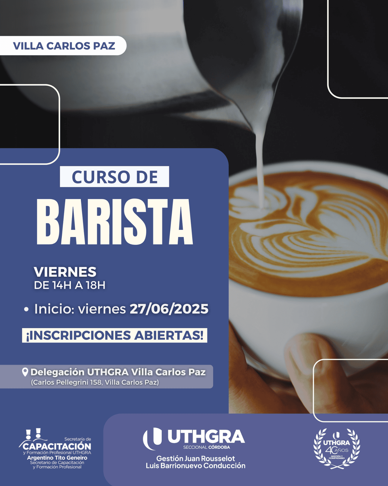 Nuevo Curso de UTHGRA Córdoba - BARISTA en Villa Carlos Paz